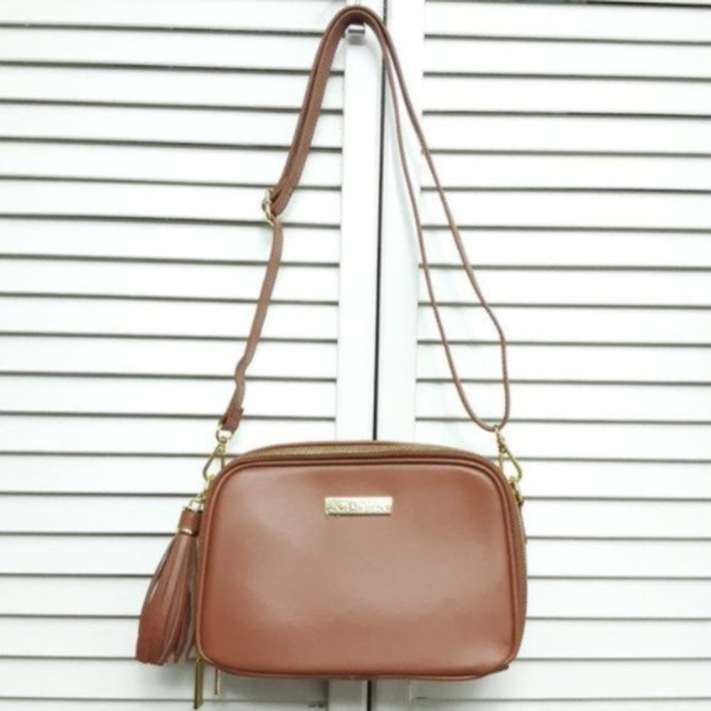 *SOLD* NWOT Joy & Iman Leather RFID Crossbody Bag Brown - Picture 3 of 8